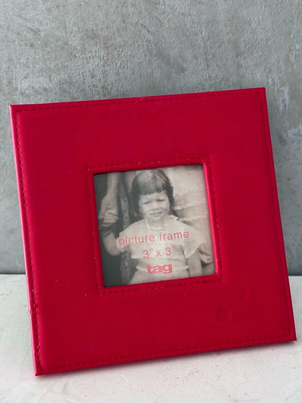 TAG Red Faux Leather Picture Frame For 3X3 White Stitching